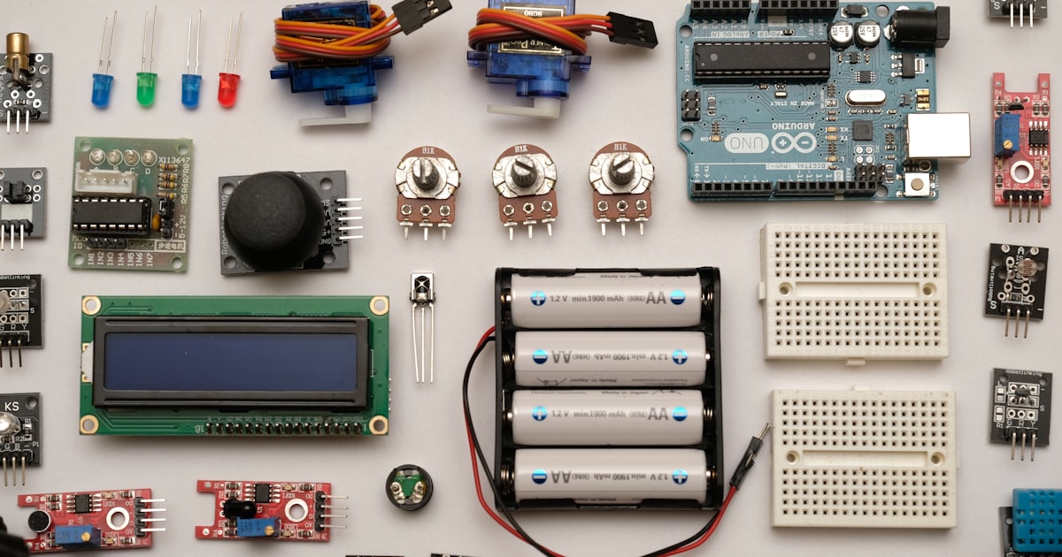 Flat lay photograph of an electronics circuit board